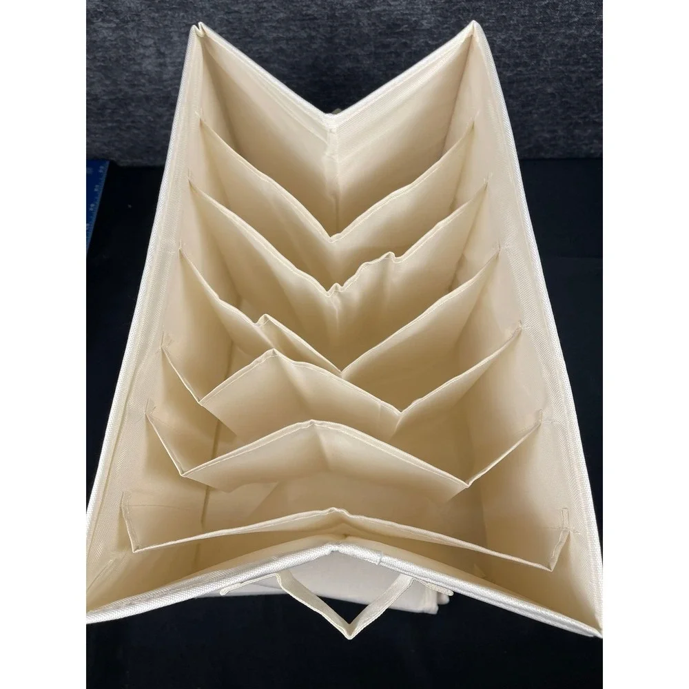 Set of‎ 3 Cream Fabric Drawer Organizers Collapsible 7-Slot Closet Storage Bins